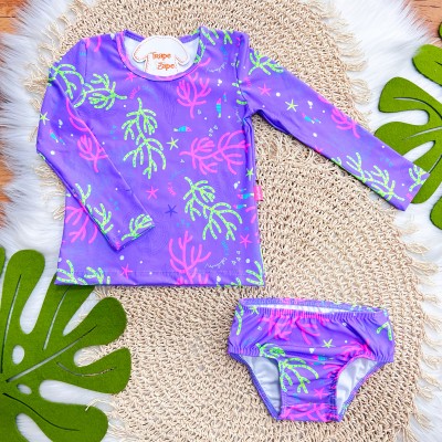 Linha Praia - Conj. Blusa Manga Longa e Calcinha Lagunas com Proteção UV50+ - Lilás